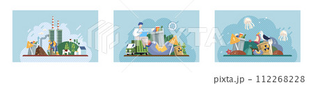 Waste pollution. Vector illustration. The waste pollution metaphor highlights destructive impact irresponsible waste disposal practices Ecology plays vital role in maintaining balanced and healthy 112268228