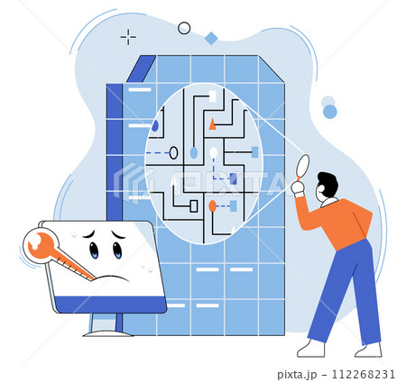 Computer troubleshooting. Vector illustration. Computer technicians are responsible for working on computer maintenance and troubleshooting The computer troubleshooting concept highlights importance 112268231