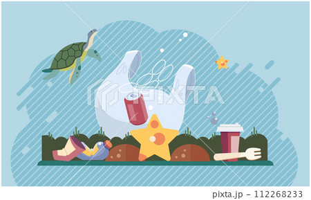 Waste pollution. Vector illustration. Zero waste initiatives aim to minimize waste generation and promote sustainable practices Environmental conservation is key to combating plastic pollution 112268233