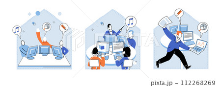 Computer lab. Vector illustration. Technological innovations drive progress, competitiveness, and growth in various industries Engineering professionals employ advanced techniques and technology 112268269