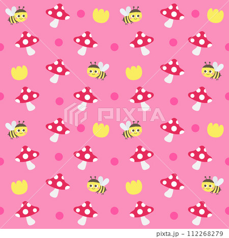 hello spring cute kids hand drawn mushroom tulip and bee symbol object vector illustration 112268279