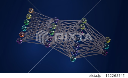 Neural Pathways: Spheres Representing Connected Neurons, 3D rendering 112268345