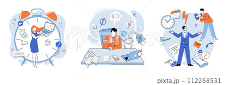 Stress at work vector illustration. Chronic stress and frustration can contribute to development mental health disorders, such as depression The fear failure and constant pressure can increase stress 112268531