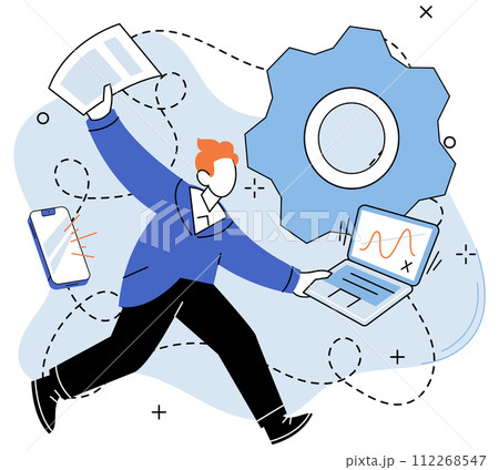 Data analysis. Vector illustration. Marketing analytics enables businesses to optimize their marketing strategies and campaigns Money management relies on data analysis to track financial performance 112268547