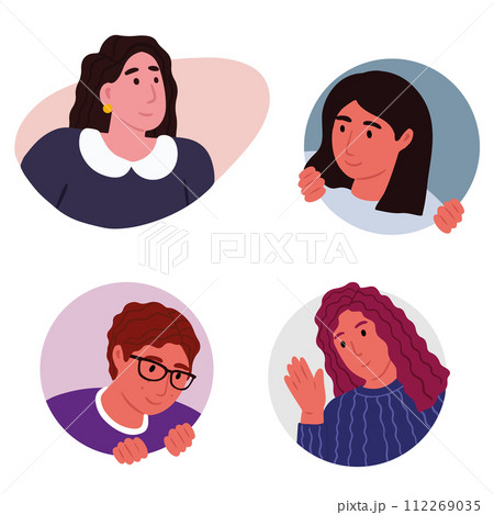 Curious suspicious people peeking, looking out. Men and women peeping, staring, smiling cartoon characters collection. Interested characters hiding behind walls, peeping, wondering, sneaking. Curious suspicious people peeking, looking out. Men and women peeping, staring, smiling cartoon characters collection. Interested characters hiding behind walls, peeping, wondering, sneaking. 112269035