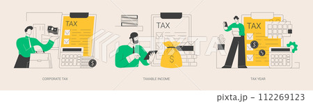 Taxable earnings calculation abstract concept vector illustrations. 112269123