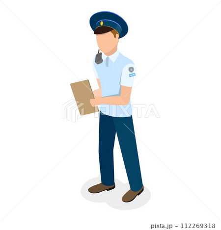 3D Isometric Flat Vector Set of Traffic Policeman Characters. Item 4 3D Isometric Flat Vector Set of Traffic Policeman Characters. Item 4 112269318