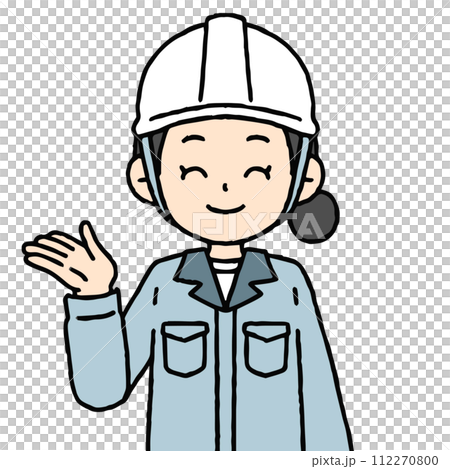 A woman wearing work clothes is giving guidance. A woman wearing work clothes is giving guidance. 112270800