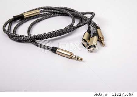 3 In 1 Type-C3.5mm Jack Aux Cable on white background. Object 3 In 1 Type-C3.5mm Jack Aux Cable on white background. Object 112271067