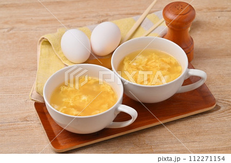 卵スープ、たまごスープ、玉子スープ、スープ、洋食。2人分。 112271154