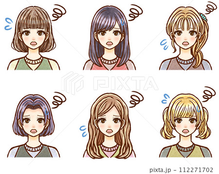 困惑して焦る大人女性の髪型イラスト素材セット 112271702