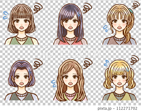 困惑して焦る大人女性の髪型イラスト素材セット 112271702