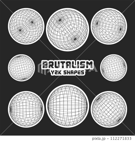 Wireframe shapes, lined sphere. Perspective mesh, 3d grid. Modern trendy low poly geometric elements. Retro futuristic design elements, y2k, vaporwave and synthwave style. Vector illustration Wireframe shapes, lined sphere. Perspective mesh, 3d grid. Modern trendy low poly geometric elements. Retro futuristic design elements, y2k, vaporwave and synthwave style. Vector illustration 112271833