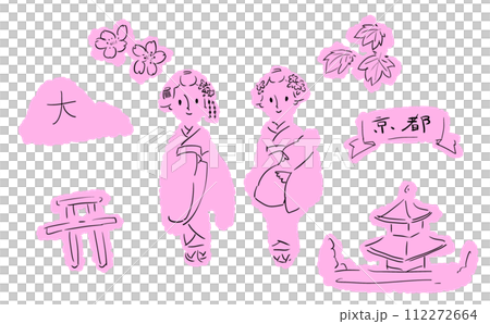京都的簡單手繪圖像插圖 京都的簡單手繪圖像插圖 112272664