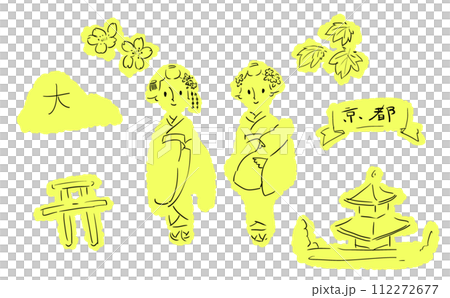 京都の素朴な手描きイメージイラスト 京都の素朴な手描きイメージイラスト 112272677