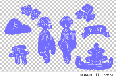 京都的簡單手繪圖像插圖 112272678