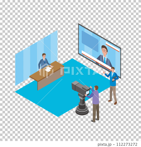 テレビカメラやニュース番組のイメージイラスト 112273272