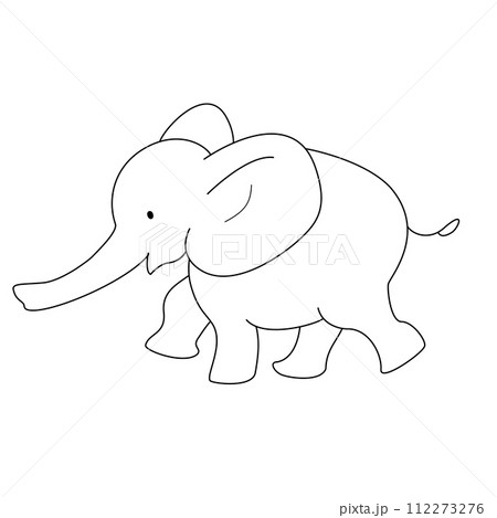 かわいいゾウさん 走る象全身の線画のイラスト素材 [112273276] - PIXTA