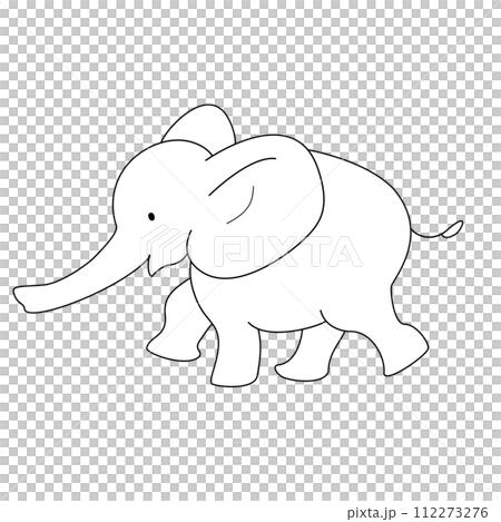 可愛的大象奔跑的大象全身的線條畫。 112273276