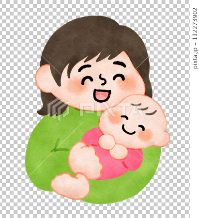 赤ちゃんを抱っこするお母さん　手描きイラスト素材 112273902
