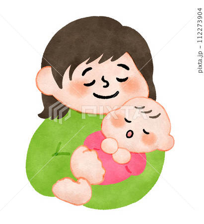 赤ちゃんを寝かしつけるお母さん 手描きイラスト素材 赤ちゃんを寝かしつけるお母さん 手描きイラスト素材 112273904