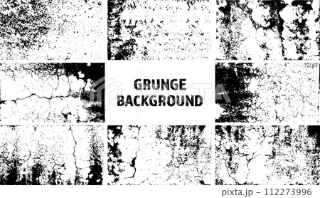 Grunge overlay texture. Old dirty concrete background with cracks and scratches. Distressed grainy surface. Vintage urban backdrop. Scraped and stained design element. Vector illustration 112273996