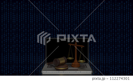 The wood hammer and libra for digital law concept 3d rendering. The wood hammer and libra for digital law concept 3d rendering. 112274301