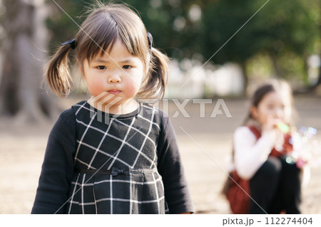 公園で遊ぶ姉妹 112274404