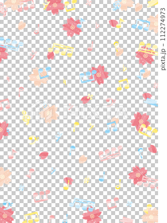 Watercolor cherry blossoms and colorful musical notes background/wallpaper_vertical Watercolor cherry blossoms and colorful musical notes background/wallpaper_vertical 112274973