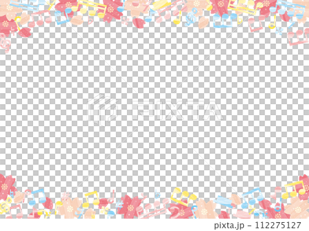 水彩のカラフル音符と桜のフレーム_横 水彩のカラフル音符と桜のフレーム_横 112275127