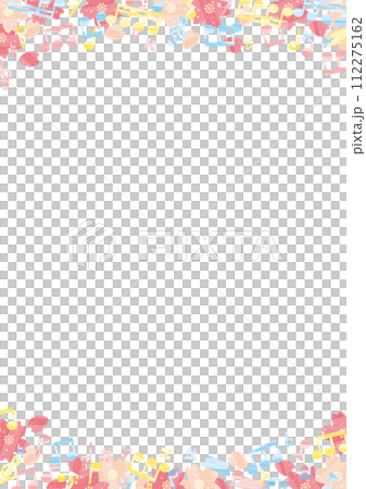 Watercolor colorful musical notes and cherry blossom frame_vertical 112275162