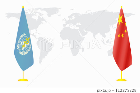 China and World Health Organization flags for official m China and World Health Organization flags for official m 112275229
