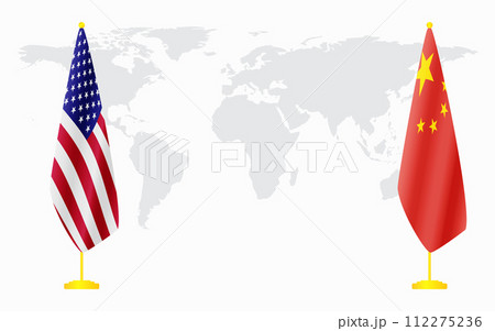 China and USA flags for official meeting China and USA flags for official meeting 112275236