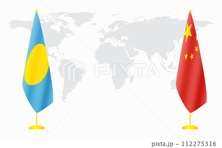 China and Palau flags for official meeting 112275316