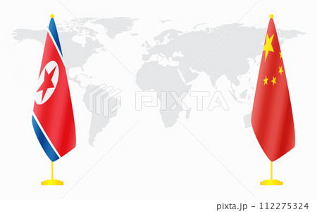 China and North Korea flags for official meeting China and North Korea flags for official meeting 112275324