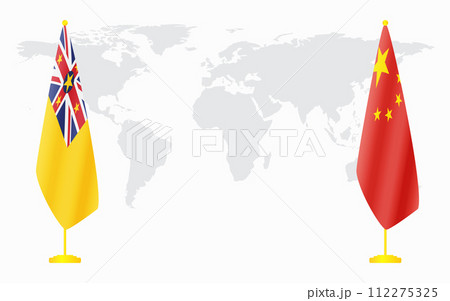 China and Niue flags for official meeting China and Niue flags for official meeting 112275325