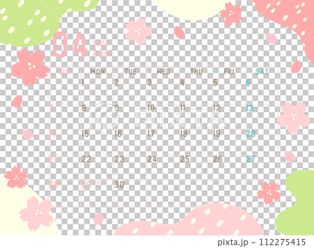 2024 年 4 月月曆櫻花圖案 112275415