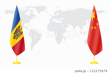 China and Moldova flags for official meeting China and Moldova flags for official meeting 112275679