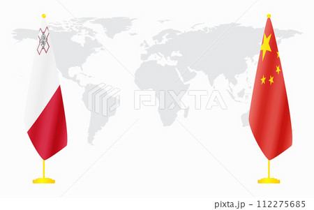 China and Malta flags for official meeting 112275685