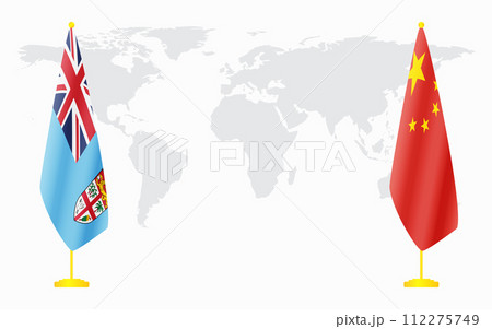 China and Fiji flags for official meeting China and Fiji flags for official meeting 112275749