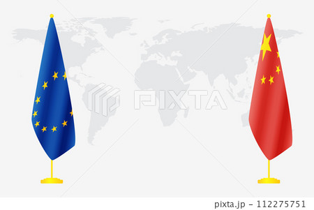 China and EU flags for official meeting China and EU flags for official meeting 112275751