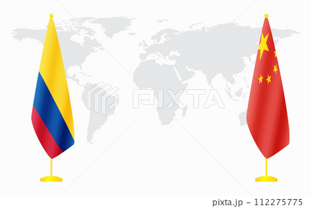 China and Colombia flags for official meeting 112275775
