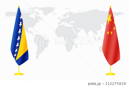 China and Bosnia and Herzegovina flags for official meet 112275819