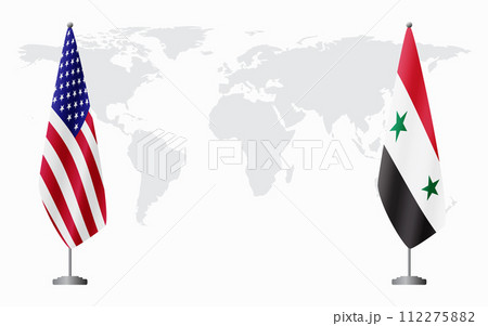 United States and Syria flags for official meeting 112275882