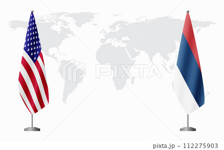 United States and civil Serbia flags for official meeting 112275903