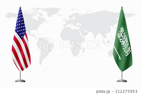 United States and Saudi Arabia flags for official meeting United States and Saudi Arabia flags for official meeting 112275953