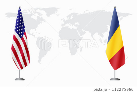 United States and Romania flags for official meeting 112275966