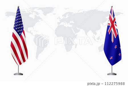 United States and New Zealand flags for official meeting United States and New Zealand flags for official meeting 112275988