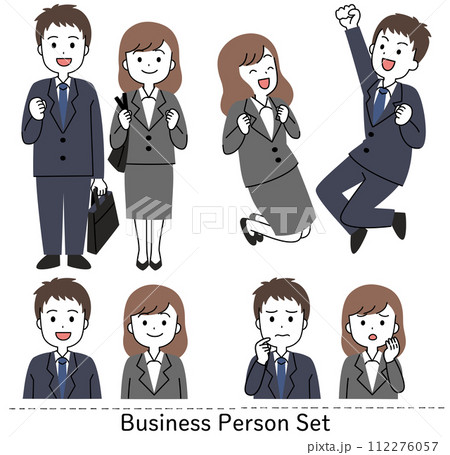スーツを着た男女のイラストセット スーツを着た男女のイラストセット 112276057