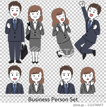 スーツを着た男女のイラストセット スーツを着た男女のイラストセット 112276057